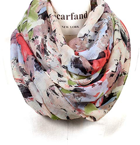 Scarfand's Romantic Rose Prints & Floral Patterns Lightweight Infinity Fashion Scarves Wraps (Brush Stroke Ivory)