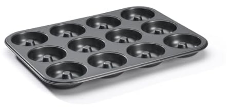 De Buyer - Plaque de 12 mini-Savarins en acier antiadhésif - Diamètre 7 cm - 34,3 x 26,2 x 2,2 cm -, Noir