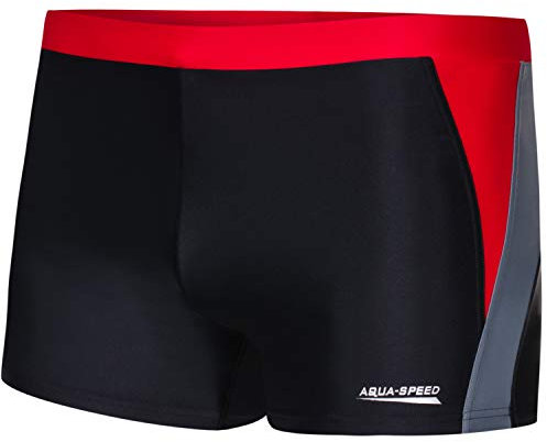 Aqua Speed Dario Costume da Bagno Corto Elastico para Uomo | Calzoncini da Bagno | UV-Protection | 01. Nero/Grigio/Rosso | Taglia: L