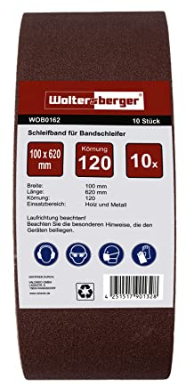 Woltersberger® 10 nastri abrasivi in tessuto, dimensioni 100 x 620 mm, grana P80, carta vetrata, per levigatrice a nastro/carta vetrata