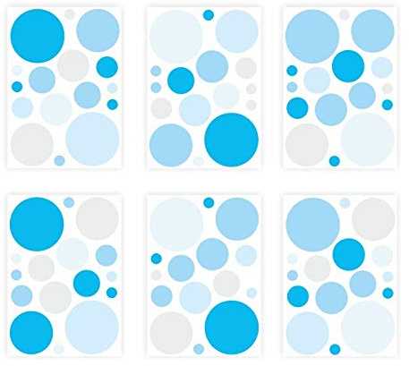 nikima Schönes für Kinder 136 Wandtattoo Punkte-Set blau hellblau grau - 96 Stück - Babyzimmer Kinderzimmer Sticker und Aufkleber Möbel- und Wanddeko Junge Mädchen