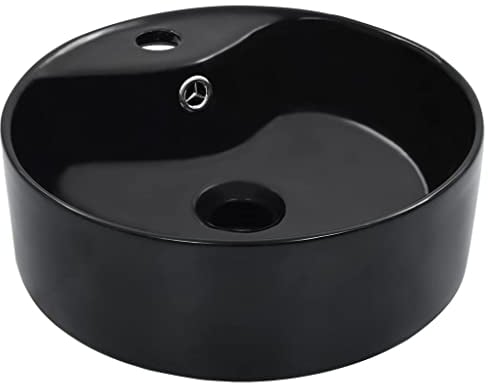 vidaXL Lavabo avec Trop-Plein Lave-Mains Vasque à Poser Monter Salle de Bain Intérieur Salle d'Eau Cabine de Toilette Maison Céramique Noir