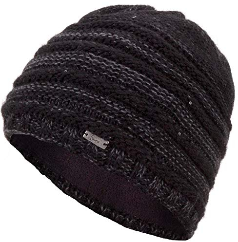 Faera Wintermütze warm gefütterte Winter-Mütze Fleece-Futter Winter Strick-Mütze Beanie-Mütze Damen Herren One-Size, Farbe:Schwarz
