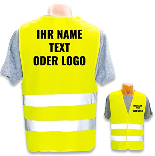 PixiPrints.com Hochwertige Warnweste direkt selber gestalten * eigener Aufdruck mit Text Logos Grafiken Designs, Position & Druckart:Rücken + Front/Standard-Druck, Farbe & Größe:Gelb/Größe 3XL/4XL