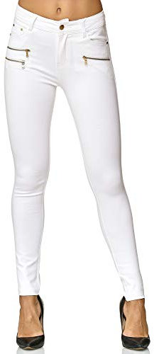 Elara Damen Stretch Hose Skinny Fit Jegging Chunkyrayan H86-9 White 48 (4XL)