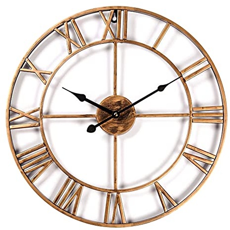 Taodyans Vintage Silent Wall Clock, 40 cm Skeleton Metal Clock for Living Room Kitchen Cafe Hotel Office Home Decor (Bronze)