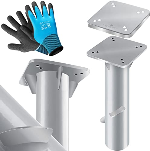 KESSER® Metall Universal-Bodenplatte | Sonnenschirmständer für Sonnenschirm & Ampelschirm | Bodenhülse für Kurbelschirm | Sonnenschirm-Schirm-Ständer | Bodenanker inklusive Handschuhe | Silber