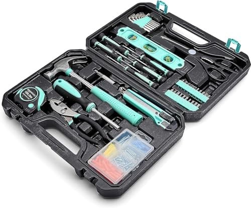 Amazon Basics Household Tool Kit With Storage Case, 142 Piece, Turquoise, 34.01 x 23.49 x 7.49cm