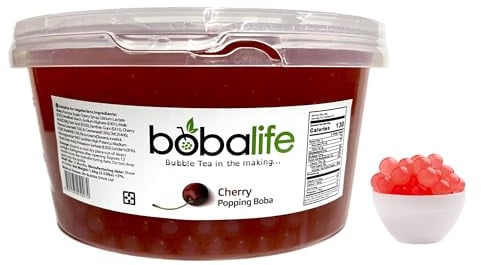 Bobalife Cherry Flavoured Popping Boba 40 Servings (1.6kg), Fruit Juice Filled Boba Pearls for Bubble Tea, Iced Drinks, Desserts, Cocktails & Slush | Low Fat, Gluten-Free & Vegan