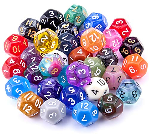 SIQUK 35 Stück Polyedrisch Würfel Set mit Schwarz Beutel, 12 Seitige Würfel Bunt Würfel Spiel Würfel für DND MPG MTG Dungeons und Dragons(Zufällige Farbe)