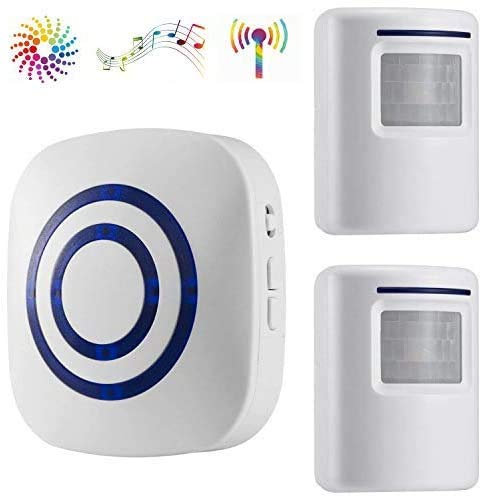 Aisennek Door Chime, Wireless Business Door Motion Sensor Detector Smart Visitor doorbell Home Security Driveway Alarm with 1 Plug-in Receiver and 2 PIR Sensor Detector, Weatherproof