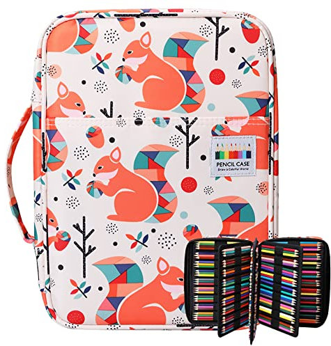 OVAKIA Grande Capacité Trousse Scolaire pour Crayon de Couleur 220, Étui à Crayons Art Sac Rangement pour Artiste Peinture Palette Couteaux, Pinceau Aquarelle, Outils DIY (l'écureuils)
