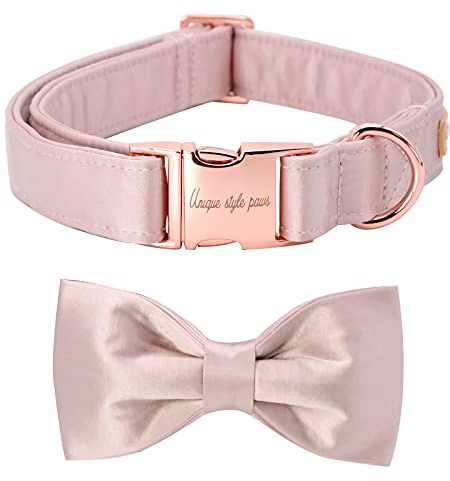 Unique style paws Hundehalsband, rosa Seidenhundehalsband mit Schleife, weiche Fliege verstellbares Haustierhalsband Geschenk für weibliche kleine Hunde
