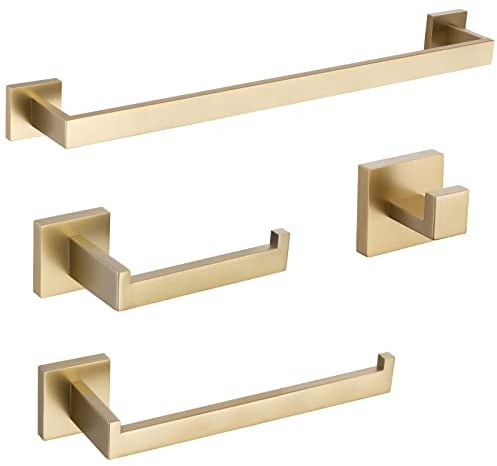 TURS Q7GD-4PC-4PC-60 cm Badezimmer-Zubehör-Set, quadratisch, Handtuchhalter-Set, Wandmontage, gebürstetes Gold, 4-teilig