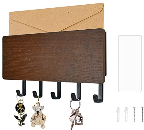 JUNMEIDO Schlüsselhalter Schlüsselbrett mit Ablage Schlüsselregal Schlüsselboard Selbstklebend Wand Schlüsselregal Schlusselaufbewahrung Schlüsselleiste Wandorganizer mit 5 Haken für Büro, Küche