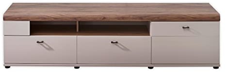 Stella Trading SAIGON TV-Lowboard in Nussbaum Amber Optik, Basalt - Moderner TV Schrank mit Schubladen und viel Stauraum für Ihr Wohnzimmer - 195 x 50 x 48 cm (B/H/T)
