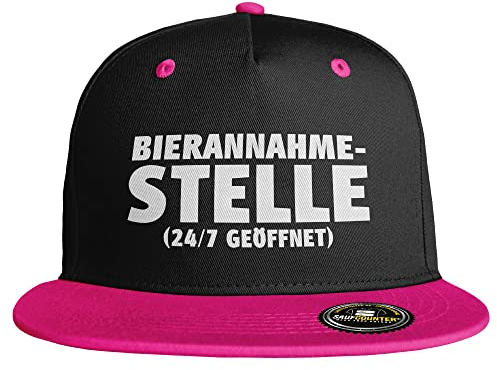 SAUFCOUNTER MARK YOUR DRINKS Bierannahmestelle Snapback Cap lustige Snapback mit Trinkspruch Malle besoffen hacke dicht voll Saufen Bier Alkohol Party (9 Farbvarianten), Farbe: Schwarz/Pink