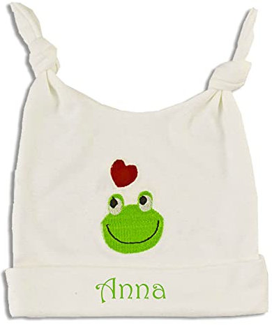 Zigozago - Handgemachte gestickte Babymütze Frosch mit 2 Knoten