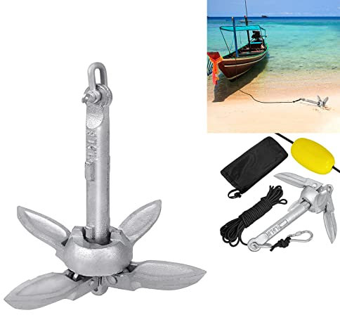 VA-Cerulean Faltklappanker, Faltanker Anker Feuerverzinkt Bootsanker Set mit 10m Seil und Kletterschnalle für Angelboot, Belly Boot, SUP Paddle Board, Kayak, Kanu, Motorboat, 0.7KG