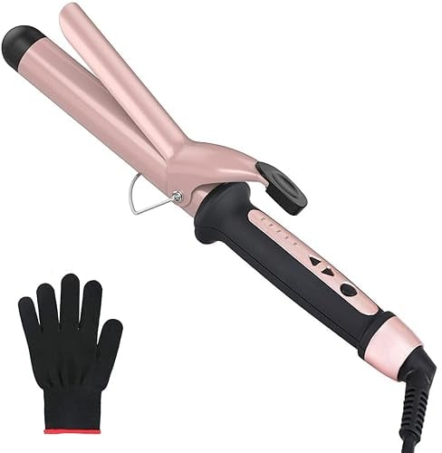 Curling Tongs, Curling Wand 38mm Hair Curler Large Barrel Curling Iron for Long Thick Hair with Glove 120°C-210°C Adjustable Auto-Off