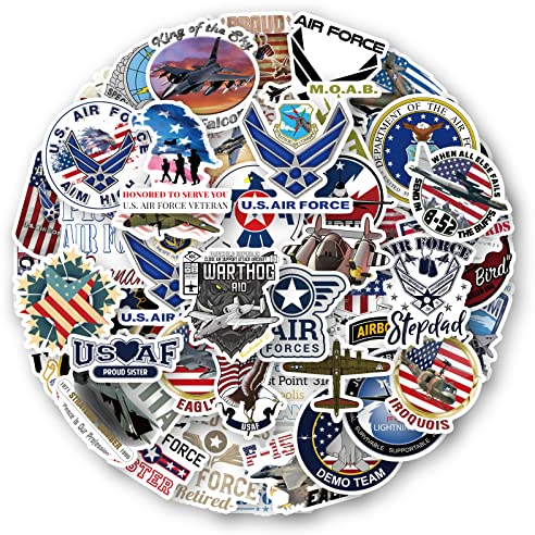 Air Force Aufkleber für Laptop (50 PCS),Geschenk für Kinder Jugendliche Erwachsene Jungen,Militärisch Stickers Wasserdicht Vinyl Aufkleber für Scrapbook,Skateboard,Auto,Gepäck