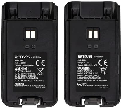 Retevis RT668 Walkie Talkie Baterías, Baterías Recargables de Iones de Litio, 3.7V 1200mAh, Compatible con Walkie Talkie RT668, Radio Bidireccional (Negro, 2 Piezas)