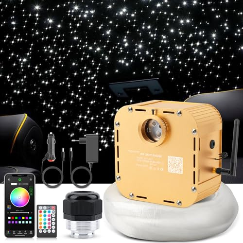 SUNKENET 32W Twinkle Sternenhimmel Auto, 800pcs of (0.75+1.0+1.5mm)*4m Sternenhimmel Glasfaser RGBW Bluetooth-APP/Fernbedienung Led Glasfaser Licht für Auto/Decke/Theater
