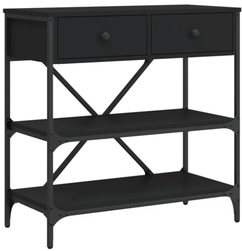 vidaXL Table Console, Bout de Canapé avec Tiroirs et Étagères, Meuble de Rangement Entrée Salon Couloir, Moderne, Noir Bois d'Ingénierie