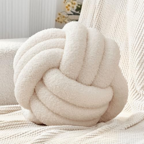 Petrella Knot Pillow Ball Round Throw Pillows Home Decor Cushion Decorative Aesthetic Throw Pillows,Lambswool Beige 11inch