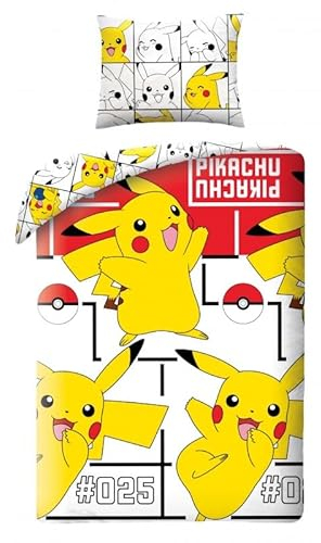 Halantex Pikachu Bettwäsche, 100 % Baumwolle, wendbar, Pokemon, 140 x 200 cm, inkl. Kissenbezug