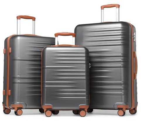 British Traveller Reisekoffer Set Handgepäck Koffer Hartschalenkoffer ABS+PC mit 8 Spinnerräder Rollkoffer mit TSA-Schloss Koffer Trolleys Neu Grau