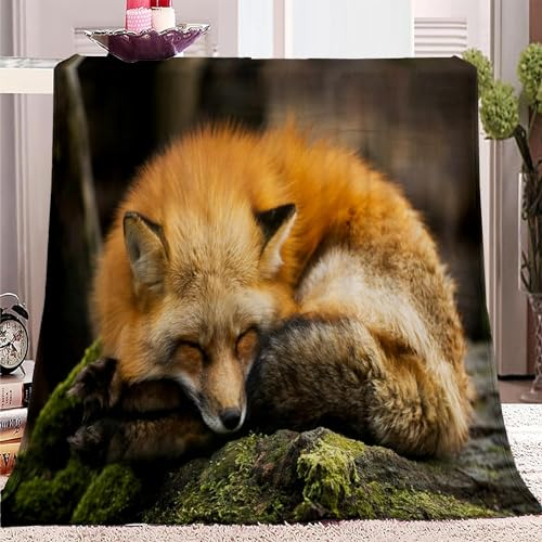 Kuscheldecke Flauschig Fuchs 3D Decke 150x200 Wilde Tiere Wohndecke Fuchs Weich und Warme Flanell Fleecedecke für Sofadecke Couchdecke Tagesdecke 6408y