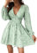 CUPSHE Robe courte en dentelle à manches longues, coupe patineuse moulante, imprimé floral, vert clair, Taille XS