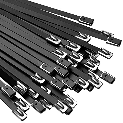 OFFO Edelstahl Kabelbinder, 30 Stk., Metall Rostfrei 400mmx4,6 mm, Schwarz UV Beständig, Stahl für Kabelmanagement
