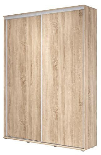Meble Slupia - ZUZA Garderobenschrank - Kleiderschrank Schiebetüren - 140 x 242 x 45 cm - Kleiderstange Schrank - Kleider Schrank für Schlafzimmer, Flur, Jugendzimmer - Eiche Sonoma