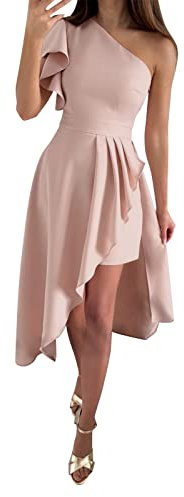 AMDOLE Vestidos para mujer, vestido de cóctel sin mangas, fruncido, formal, para invitada de boda, vestido elegante, rosa, S