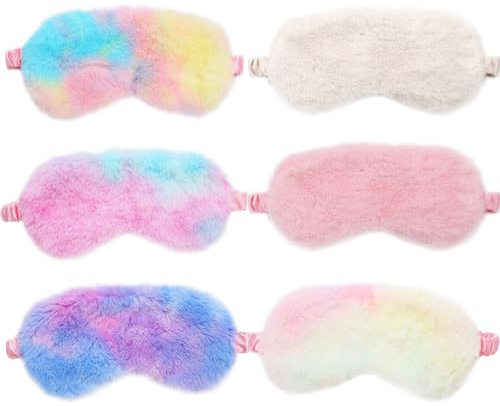 EUPSIIU 6 Stück Schlaf-Augenmaske Damen, Süße Schlafmaske Kinder Mädchen, Weiche und Flauschige Schlafmaske, Lustig Plüsch Augenbinde Verdunklungs-Schlafmaske Pyjama-Party Reise-Schlafmasken