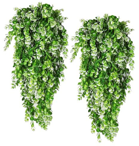 RECUTMS Artificial Hanging Plants 4Pcs Faux Eucalyptus Leaves Fake Plant Indoor Outdoor Home Decor Faux Greenery for House Room Garden Wall Patio Office Shelf Eucalyptus Decoration（White）