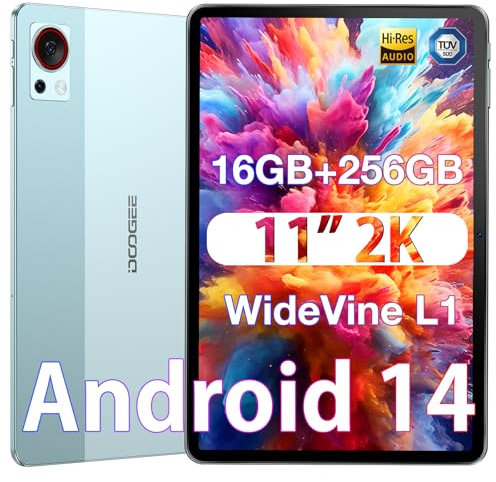 DOOGEE T30S Tablette Android 14, 2.4K Tablette 11 Pouces, 16GO RAM + 256GO ROM/TF 1TB Tablette Tactile, Tablette avec Carte Sim/13MP+8MP/Batterie de 8580mah/Widevine L1, Bleu