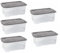 Strata 5 x 42 Litres Curve Plastic Stackable Storage Box & Lid with clip-on lids, 5 Pack, Multi storage box for home and office storage solution Clear Box, Grey Lid, (25cm H x 40cm W x 60cm D)