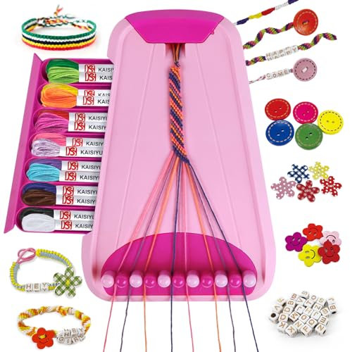 Friendship Bracelet Making Kit - Arts & Crafts for Kids 8-12, Jewelry Making Kit with 28 Pre-Cut Threads, Birthday Gifts for Girls Ages 6-12, Travel Activity Set (Pink)