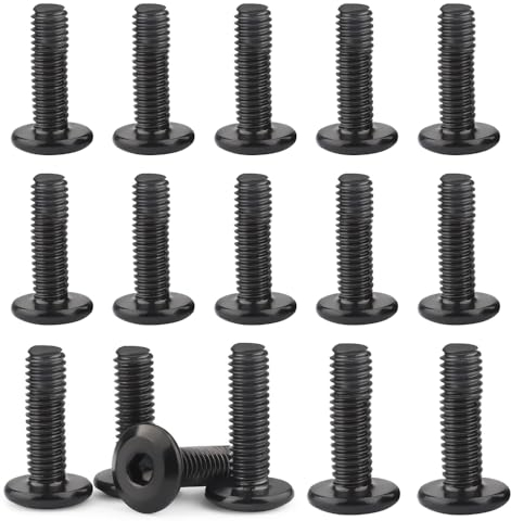 Aoreun 40 Pièces M6 x 8mm Boulons à Tête Plate Hexagonale, Inoxydable 304 Noire Filetage Complet avec Finition Noire Oxydée Clés Allen Cylindrique en Acier Inoxydable Vis à Tête Bombée avec Bride