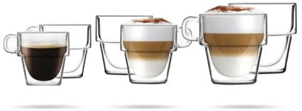 Vialli Design Doppelwandige Thermogläser | 2 x 280 ml 2 x 150 ml 2 x 350 ml | Gläser für Latte Macchiato, Cappuccino, Senso Kollektion, Latte Tassen Kaffeegläser Hitzebeständige, Transparente