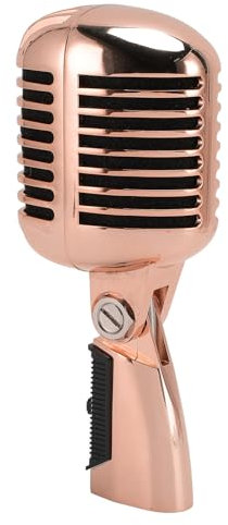 Sxhlseller Retro Dynamic Vocal Microphone - Professional Classic Microphone with Self Tensioning Rotating Rack, Old Vintage Cardioid Mic for Live Performance Karaoke (Rose Gold)