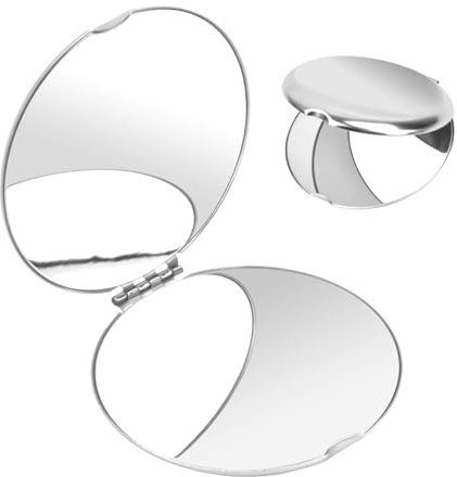 Ehuihuan Edelstahl Unzerbrechlich Taschenspiegel, Silber Reisespiegel, Taschenspiegel Klappbar für Ausbesserungen, Spiegel Klein Leicht Zu Tragen (Rund)