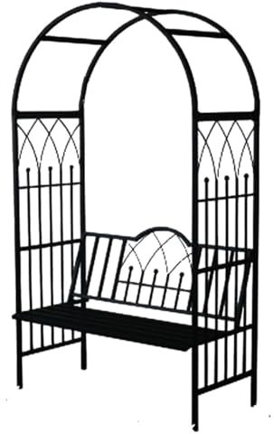Rankbogen mit Bank Rosenbogen Metall für Garten Decoration,Innen Außenbereich,Gartenbogen aus Verzinkt,Gartenbogen Pergola Hochleistungs(Schwarz)