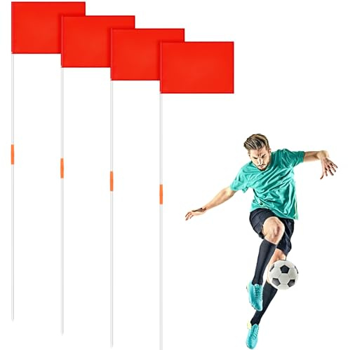 HunnmingRe 67 Soccer Corner Flags Set of 4 with Soccer Agility Poles 12.4 x 9.65 Football Field Corner Flags Training Poles for Outdoor Sports Rugby Field Hockey Training Practice Equipment (No Base)