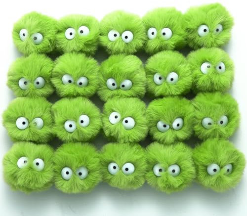 MIUPOO Bunte Pompons Fellbommel Pompom,Cartoon Augen Elfen Staub Bommel Pom Pom Bälle Flauschigen Plüsch Bälle für DIY Handwerk Damen Mädchen Tasche Mützen Anhängern Dekoration,20 Stück 5cm,Hellgrün