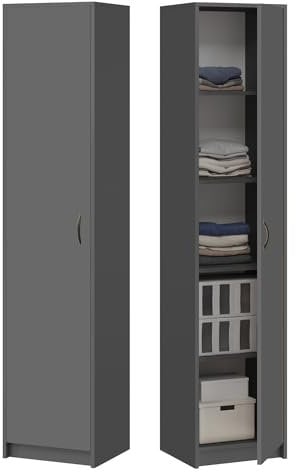 Home Collective Bücherregal Kleiderschrank Regal anthrazit 40cm breit 180cm hoch Schrank Organizer Mehrzweckschrank mit 4 Einlegeböden Aktenschrank Regal Wand Holz für Schlafzimmer Flur Keller Büro