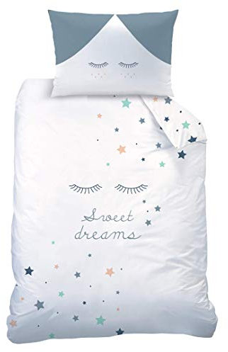 Kinderbettwäsche Biber/Flanell · Baby-Bettwäsche Little Star weich & kuschelig für Mädchen und Jungen · 100% Baumwolle · Sterne, Sweet Dreams · Bettbezug 100x135 + Kissenbezug 40x60 cm - Wintermotiv